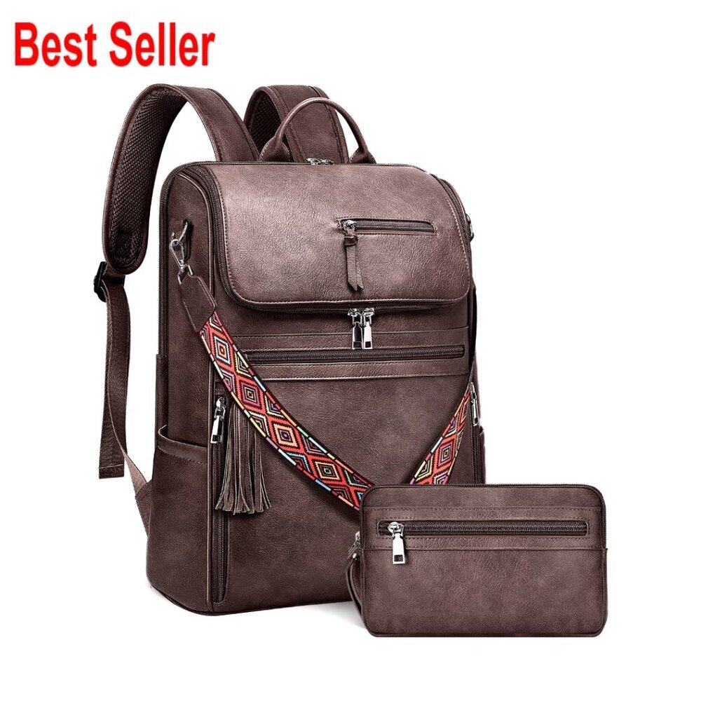 Faux Leather Laptop Backpack for Women with Tassel and Satchel Purse - Picture 1 of 6